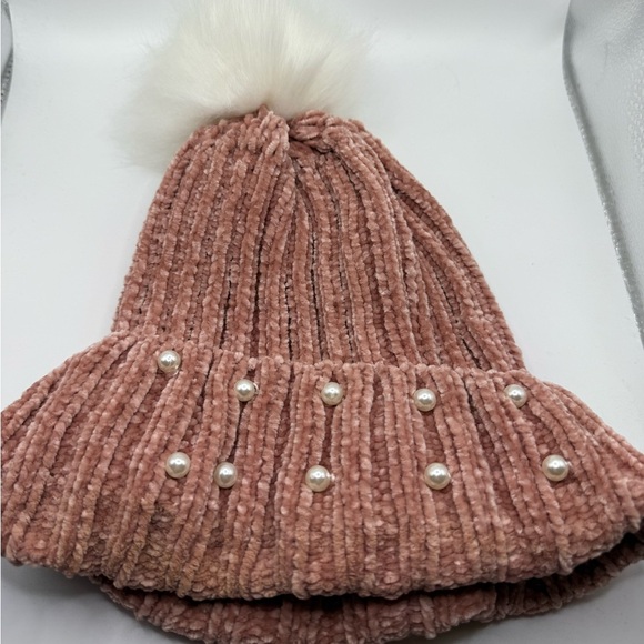 Chico's Accessories - Pink Knit Beanie with Faux Fur Pom